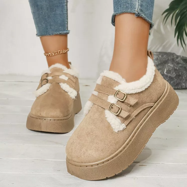 Buckle Strap Faux Fur Trim Platform Boots, image 11