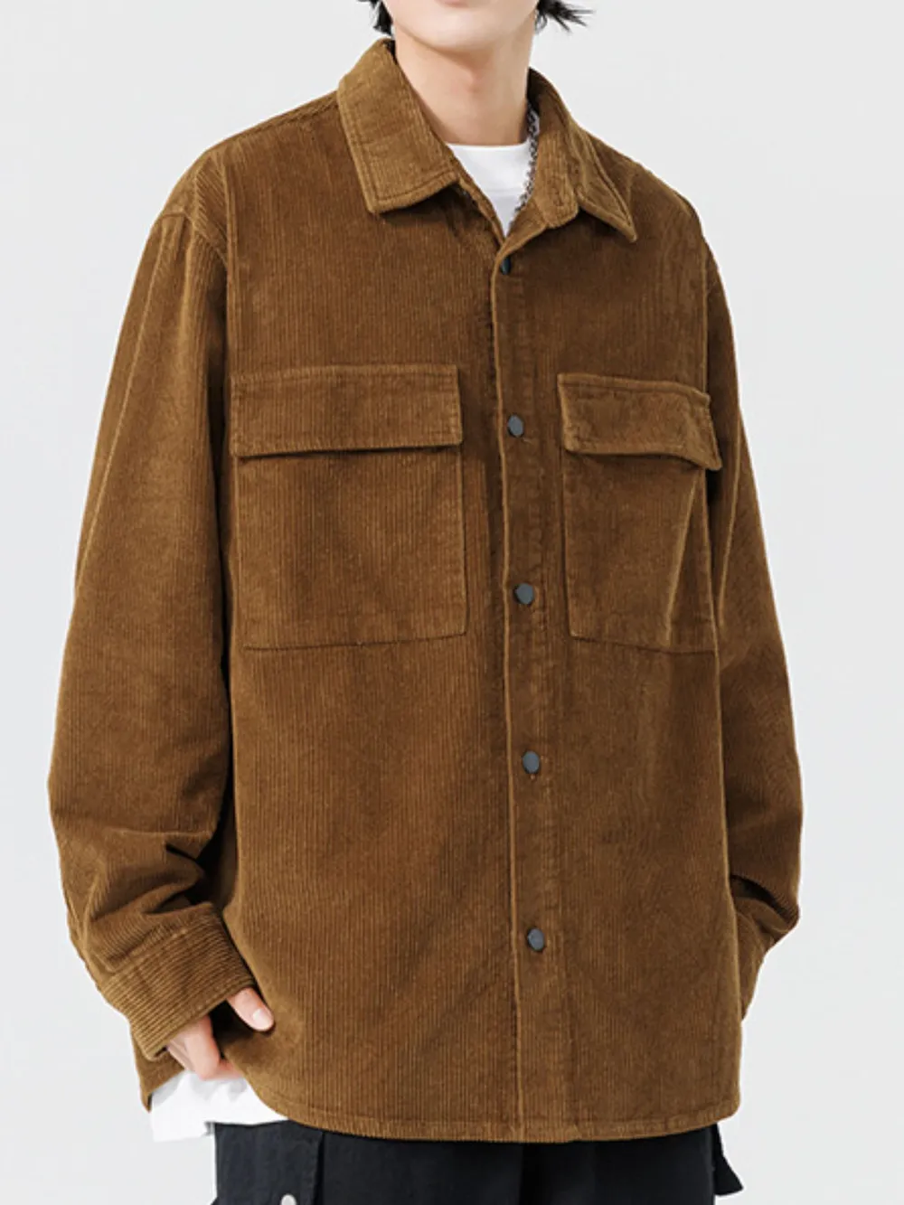 Men's Plus Size Oversized Button Up Corduroy Shirt, image 4