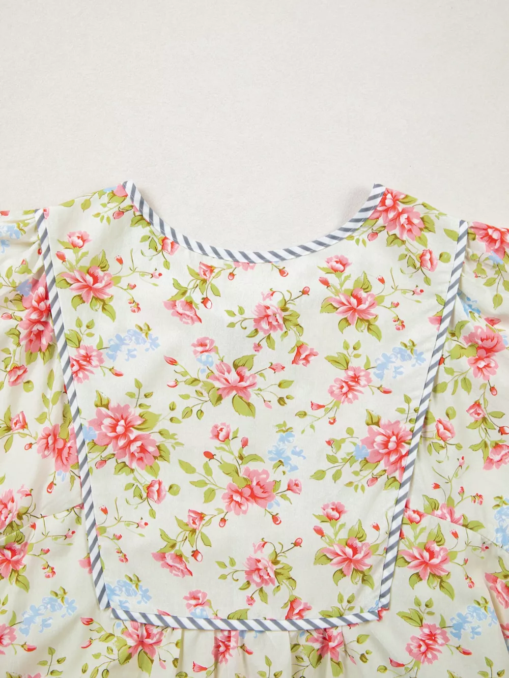Striped Edge 3/4 Puff Sleeve Floral Dress, image 7