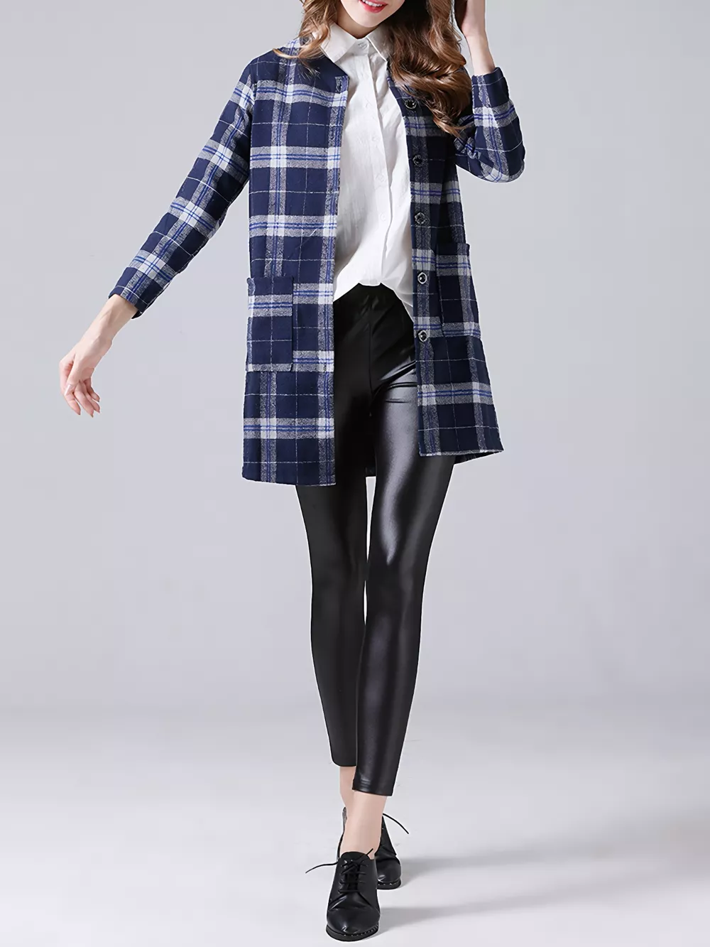 Plus Size Plaid Button-Down Longline Shirt, image 4