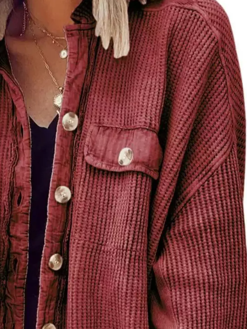 Oversized Waffle Knit Button-Up Jacket, image 4