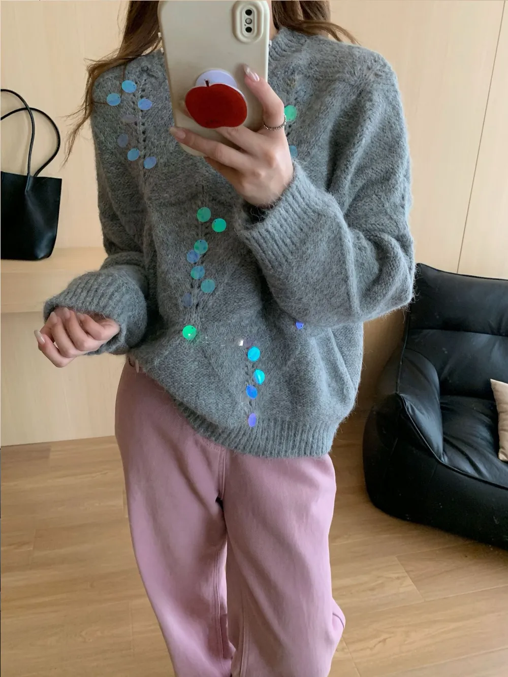 Sequin Round Neck Long Sleeve Sweater, image 12