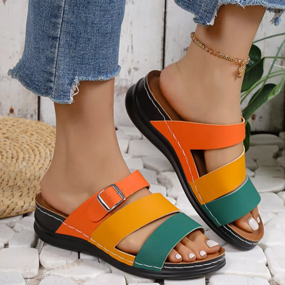 Color Block Adjustable Buckle Comfort Sandals, image 3