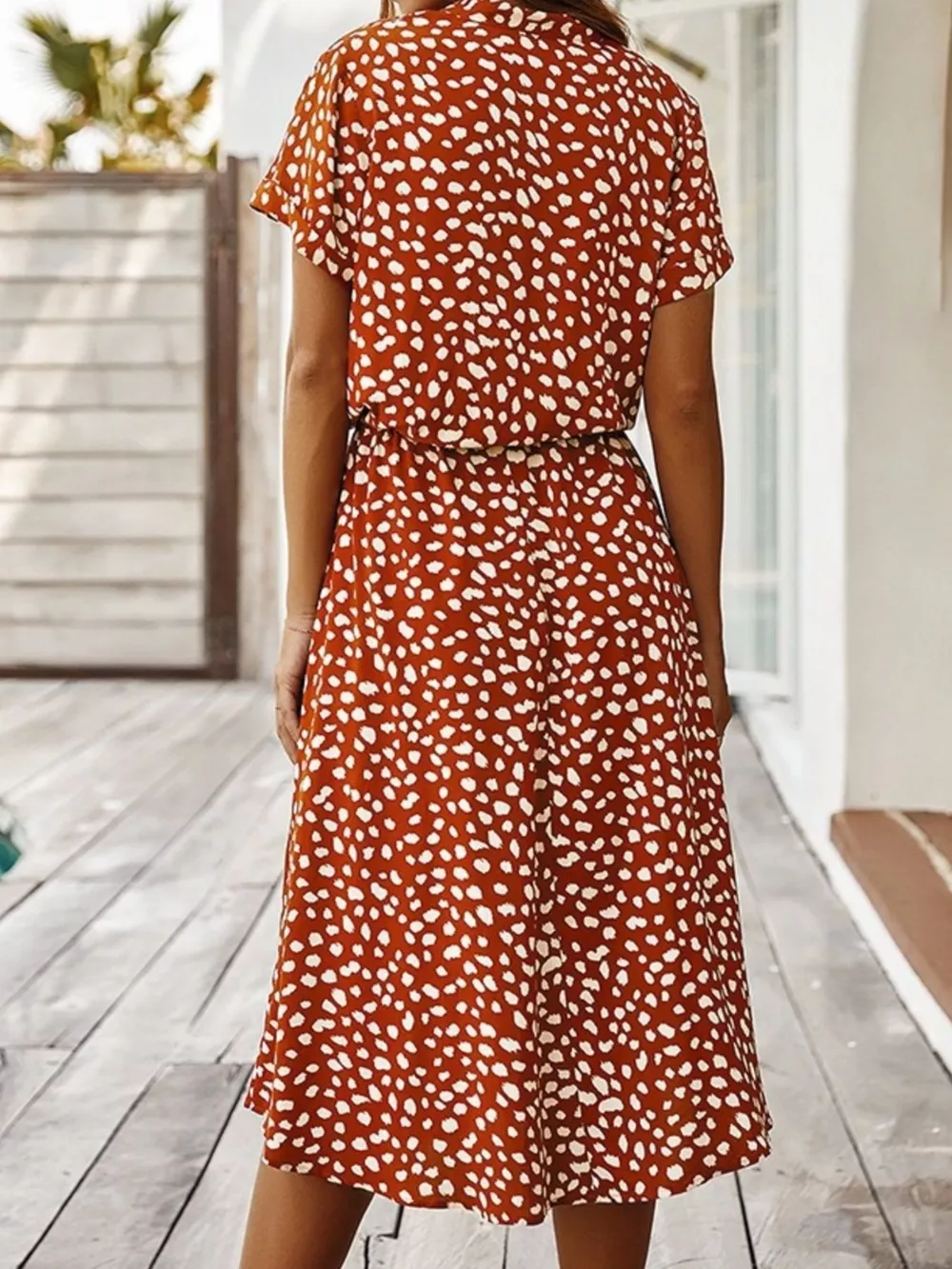 Animal Print Drawstring Waist Midi Dress, image 13