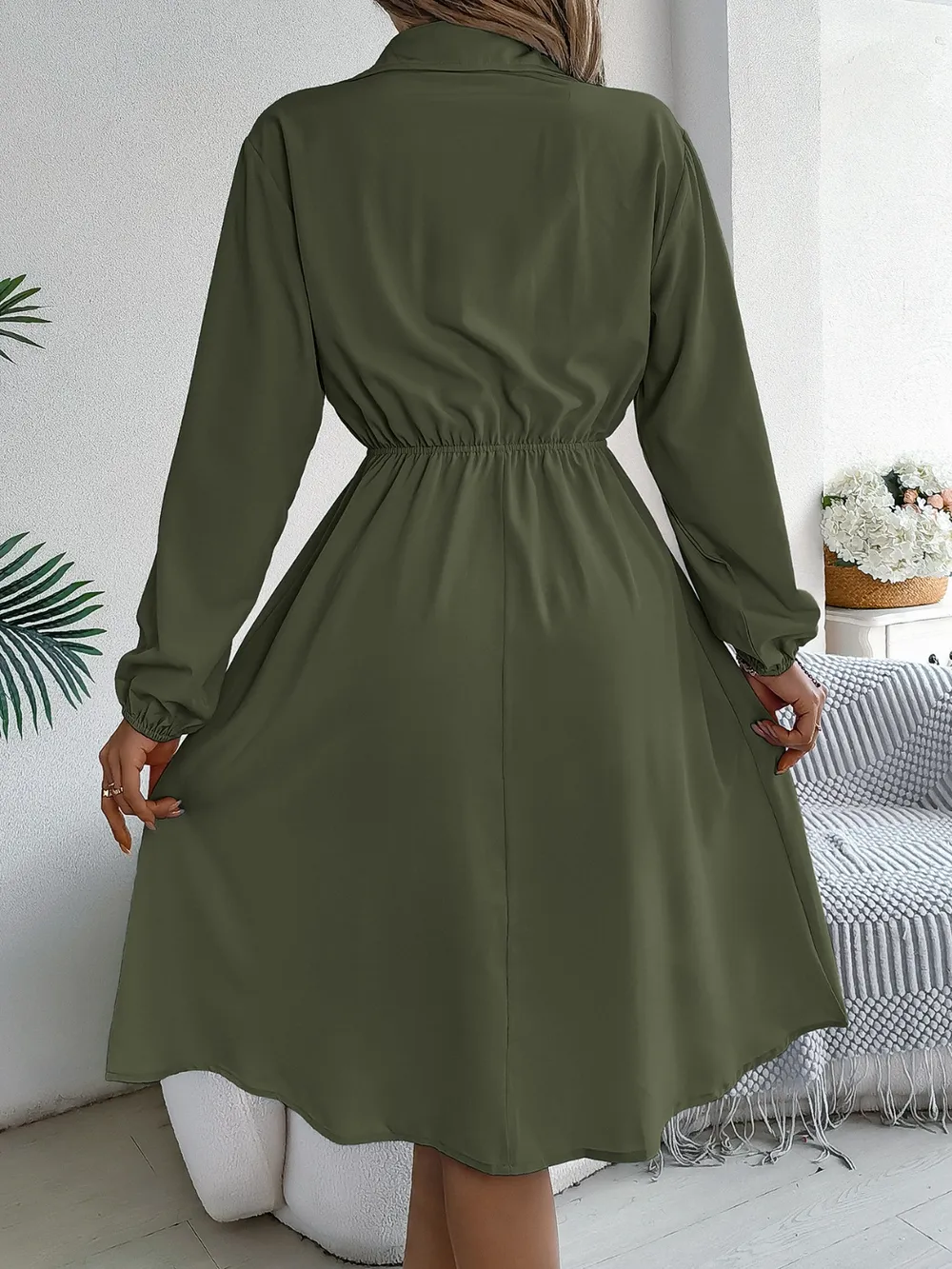 Collared Neck Long Sleeve Dress with Pockets, image 28