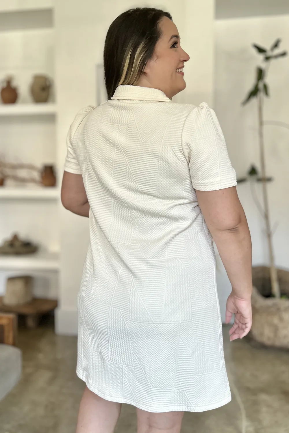Full Size Texture Short Sleeve Dress, image 5