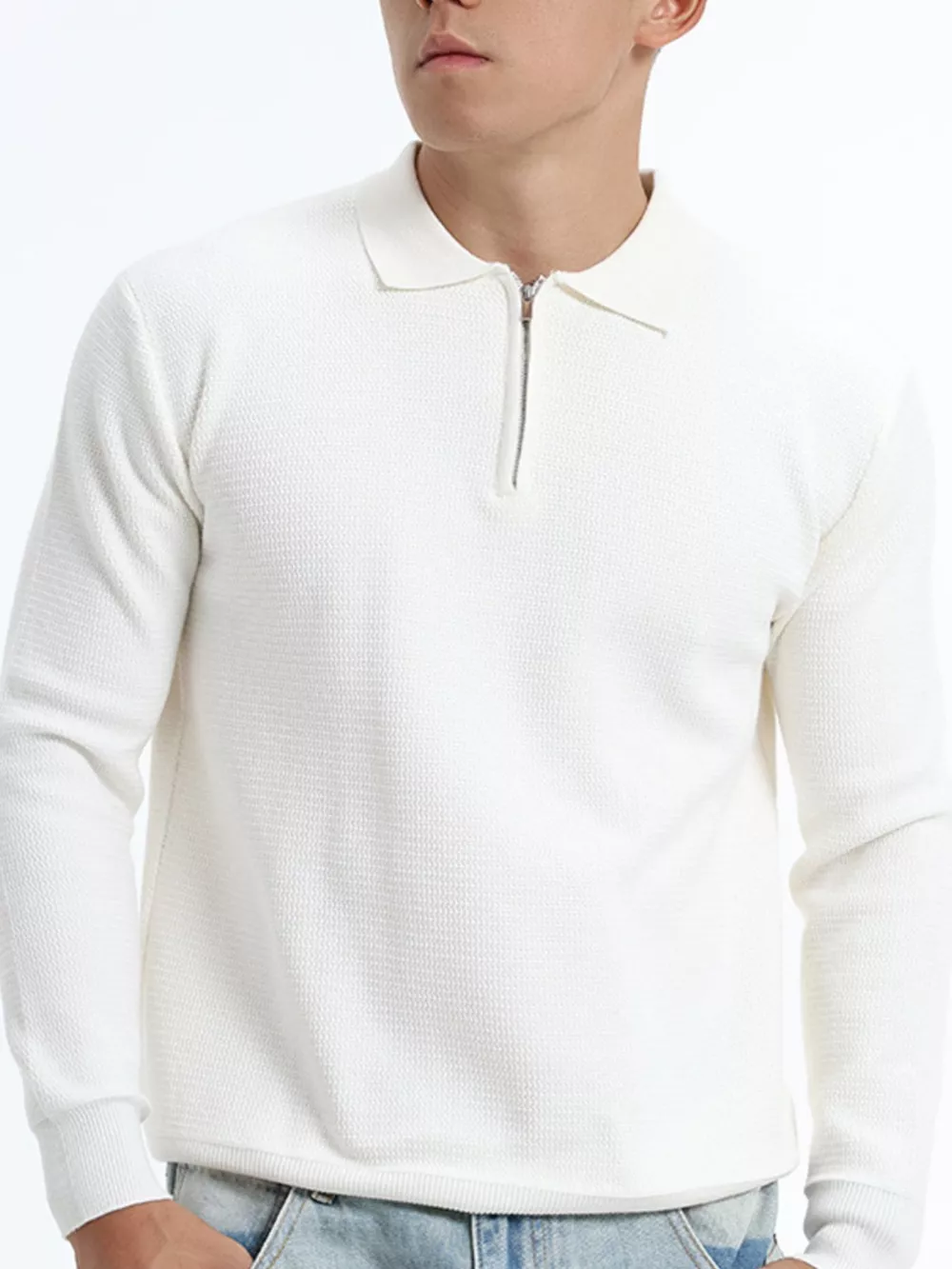Men's Plus Size Quarter-Zip Ribbed Knit Top, image 8