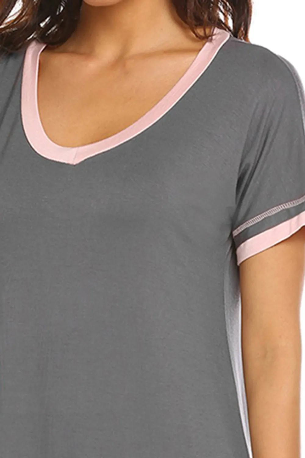Contrast Trim Short Sleeve Lounge Dress, image 3