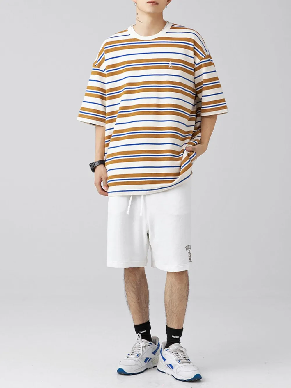 Men's Plus Size Basic style Round Neck Striped T-Shirt, image 13