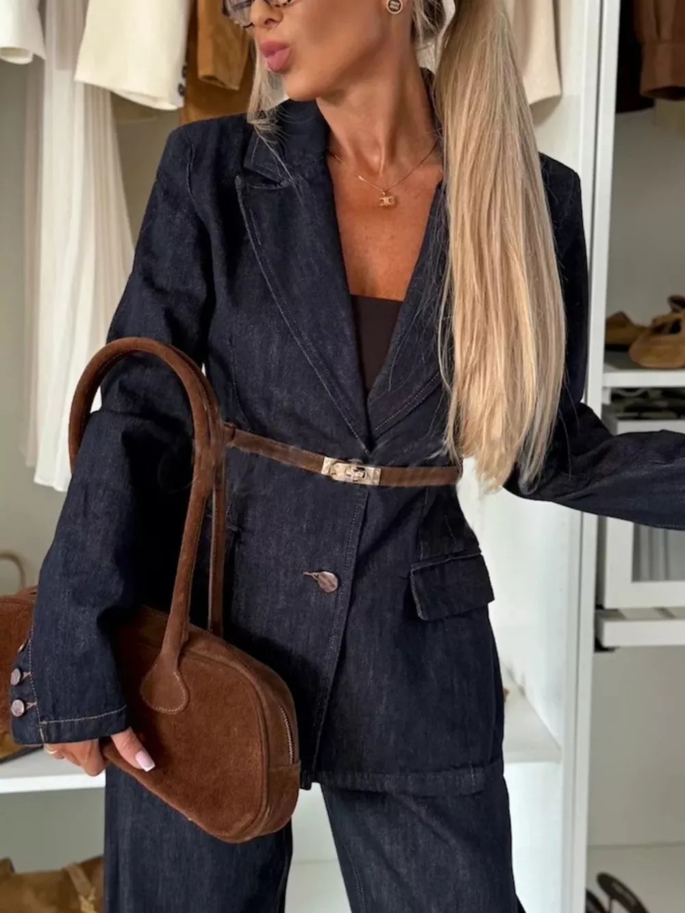 Single-Breasted Washed Denim Blazer, image 5