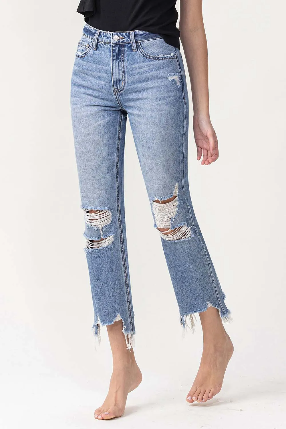 High Rise Distressed Straight Jeans, image 4