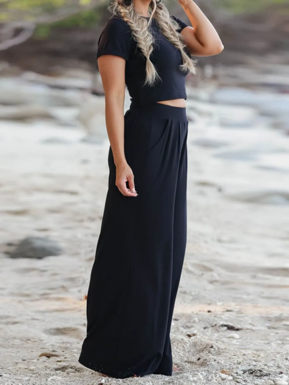 Round Neck Short Sleeve Top and Pocketed Pants Set, image 4