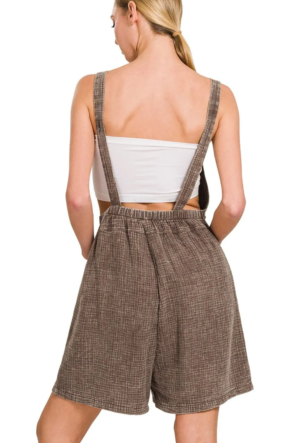 Woven Double Gauze Acid Washed Romper, image 3