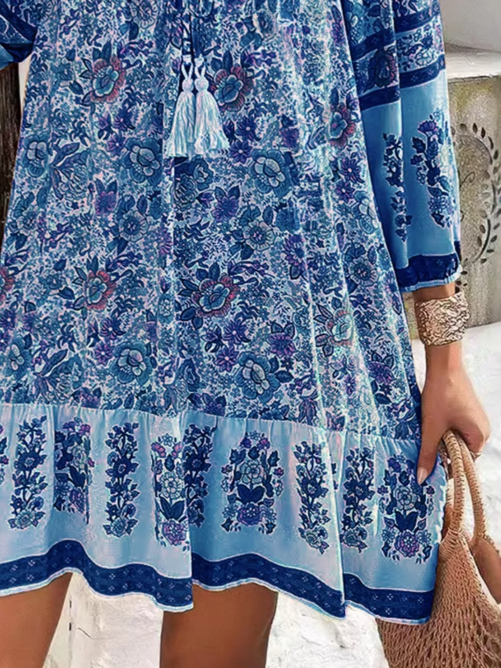 Floral Print Tassel Tie Neck Mini Dress, image 24