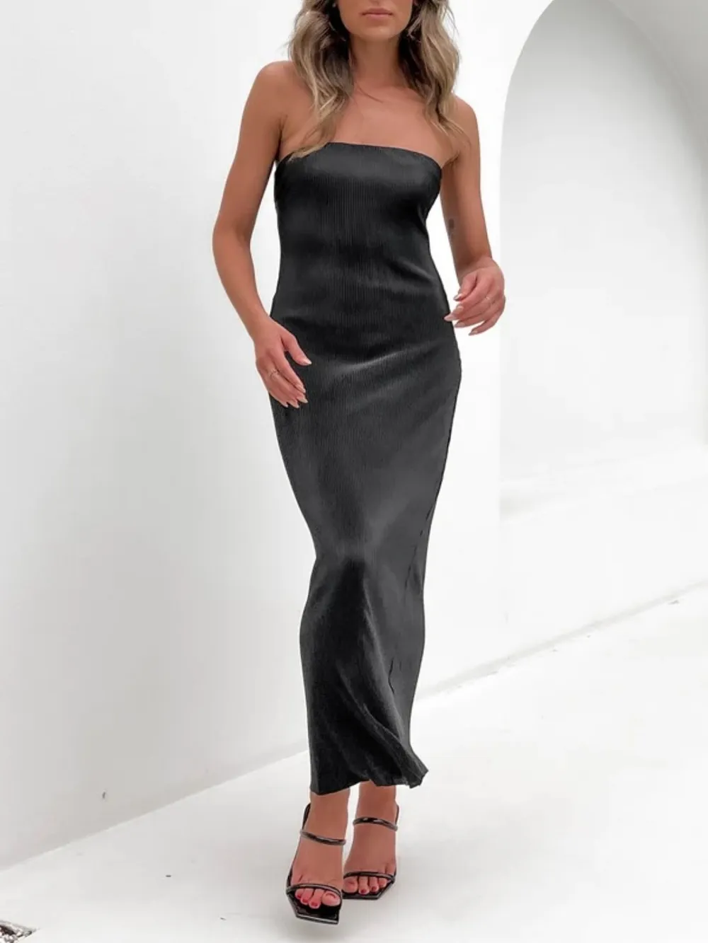 Lace-Up Back Tube Maxi Dress, image 9