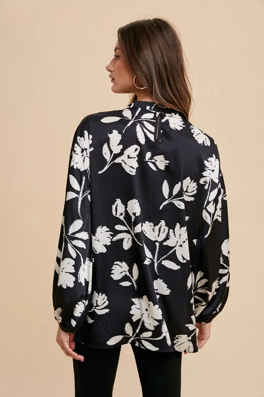 Frill Printed Balloon Sleeve Blouse, image 3