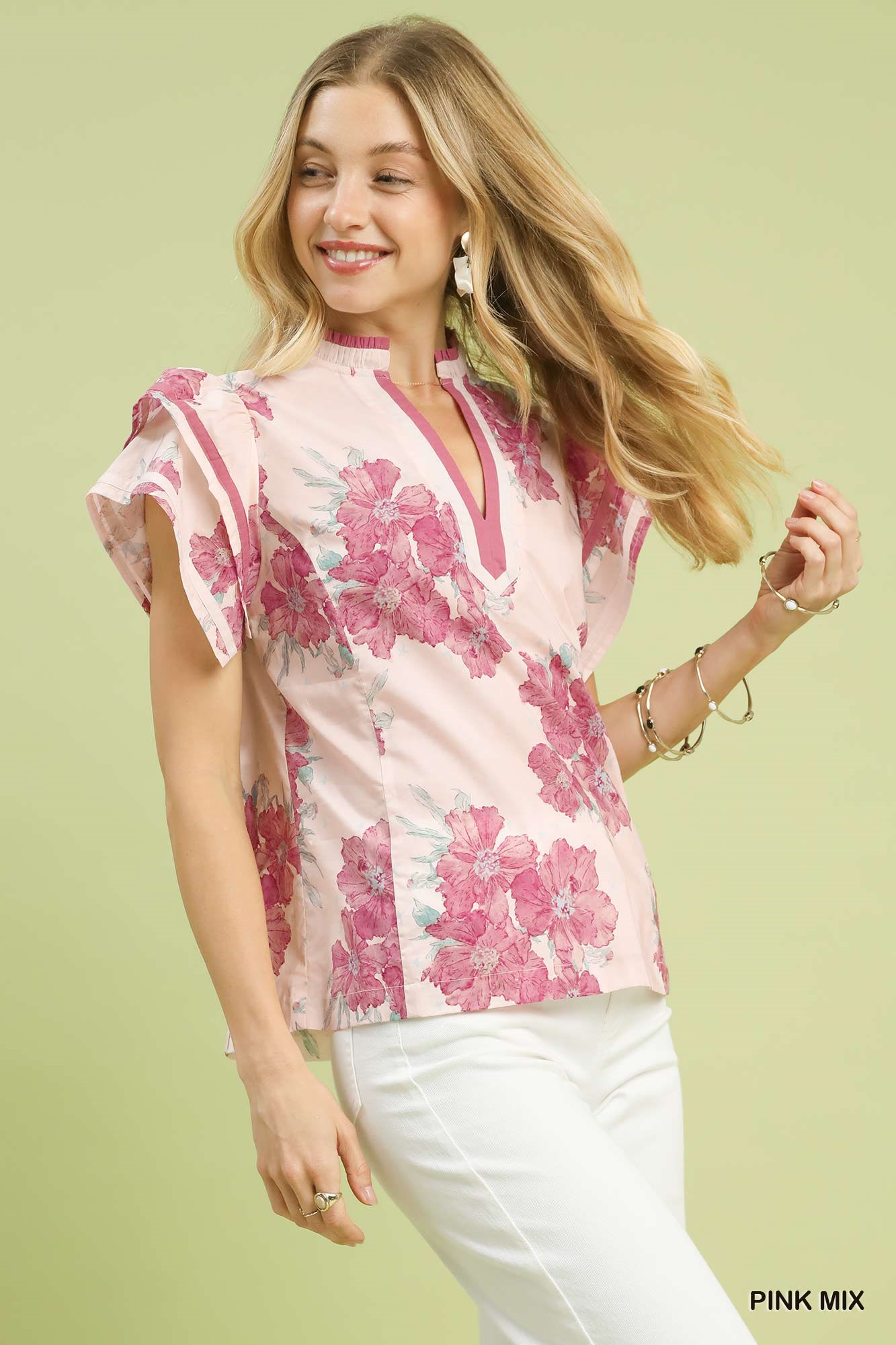Mix Floral Ruffle Sleeve Blouse, image 3