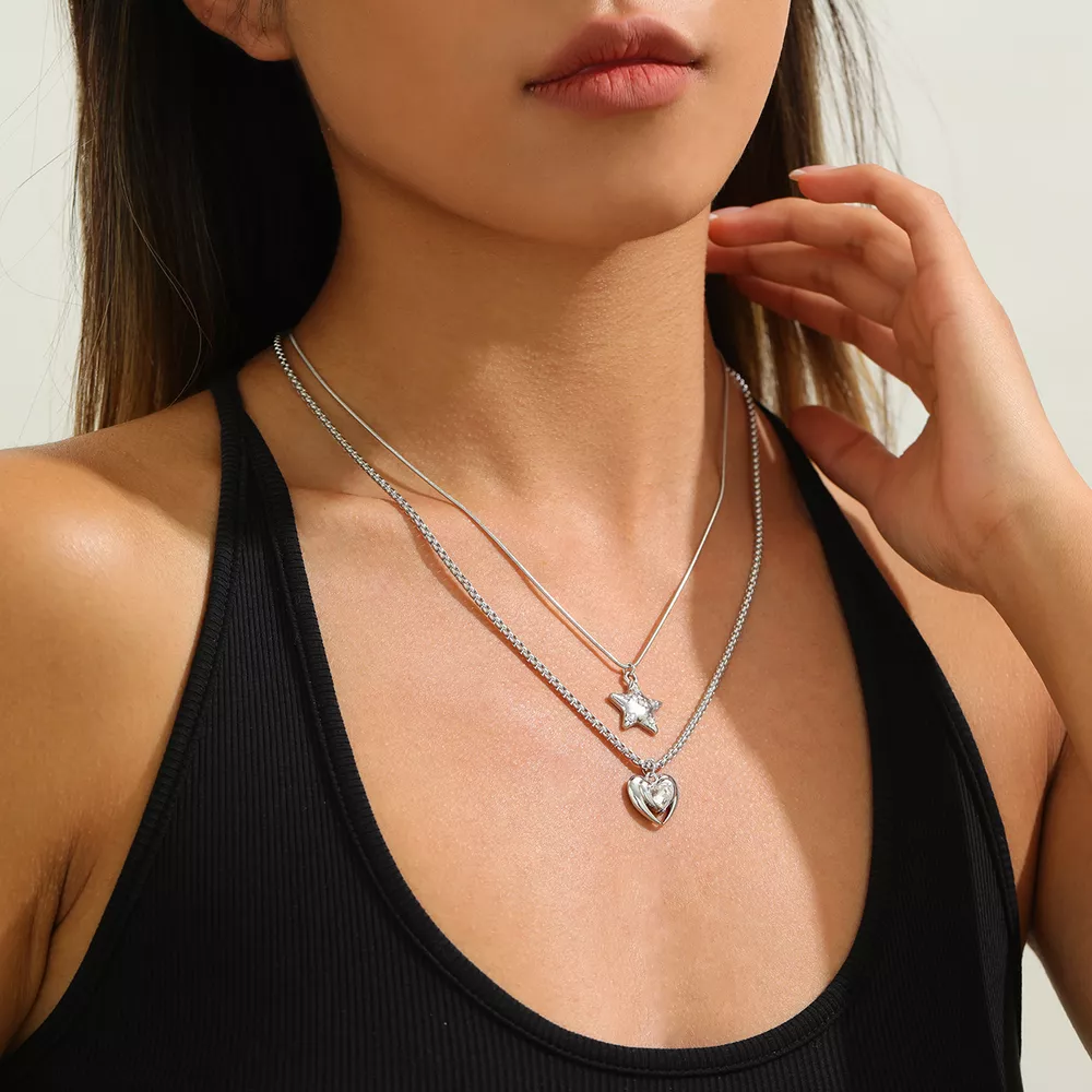2-Piece Star and Heart Pendant Necklace, image 5