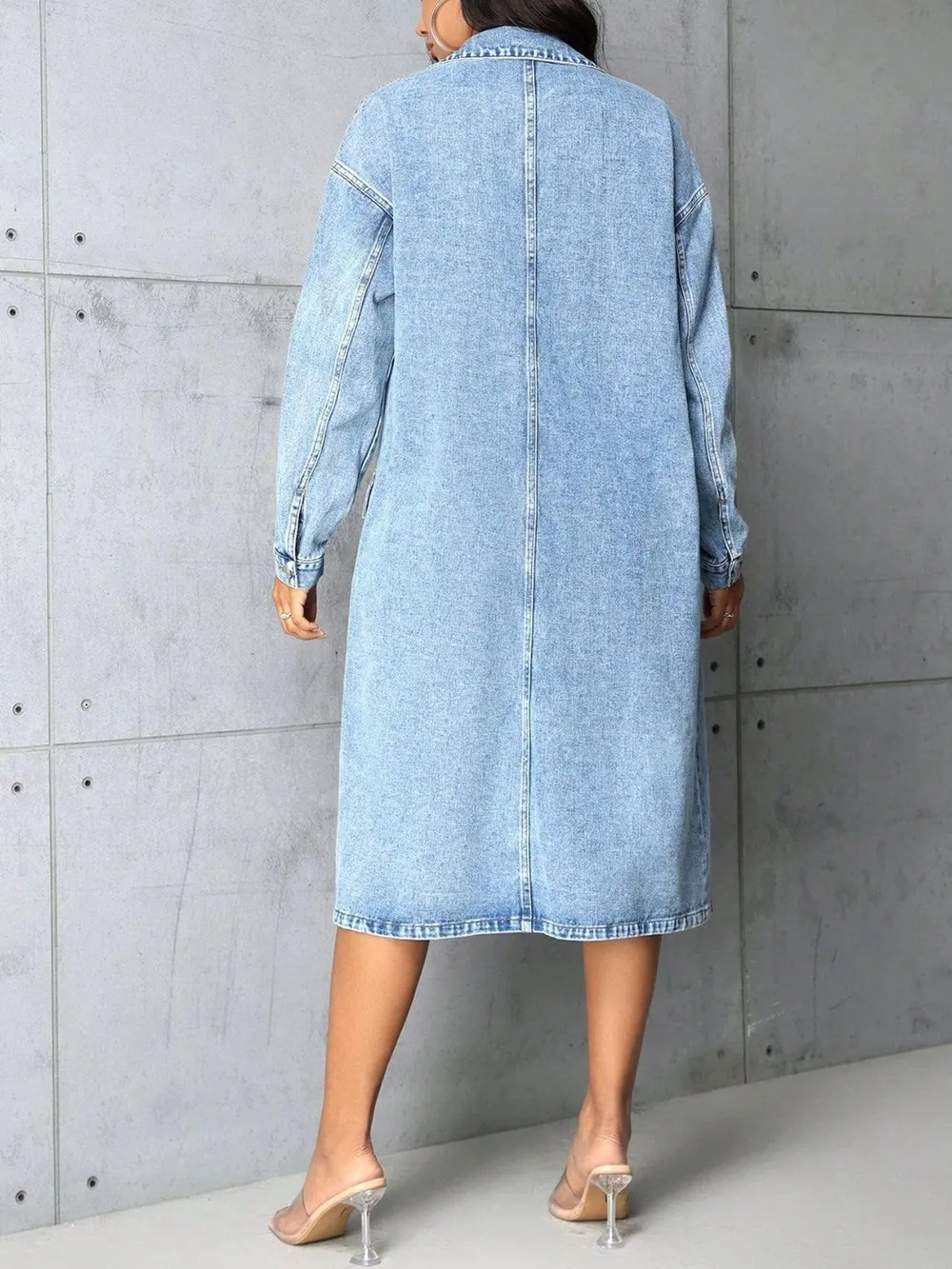 Pocketed Button Up Collared Neck Denim Top, image 2