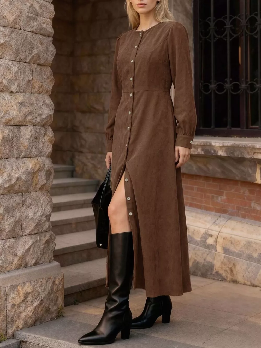 Corduroy Button-Down Maxi Dress, image 4