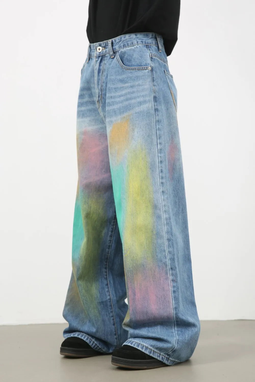 Men's Contrast Wide Leg Jeans, image 2