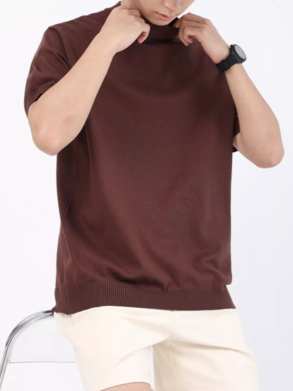 Men's Plus Size Mock Neck Knitted T-Shirt, image 11