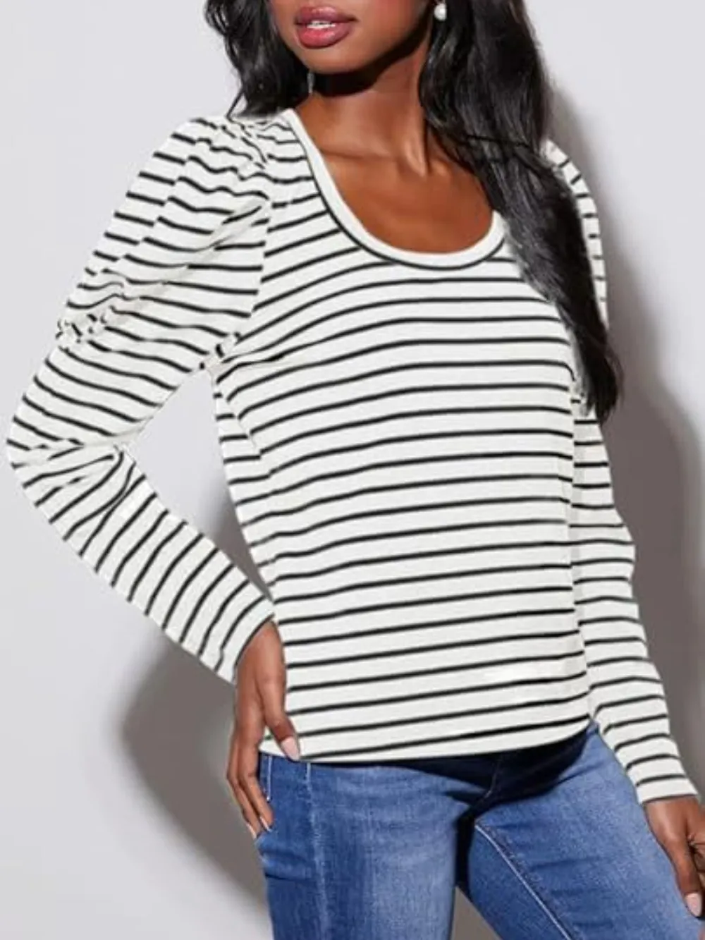 Striped Round Neck Long Sleeve T-Shirt, image 8