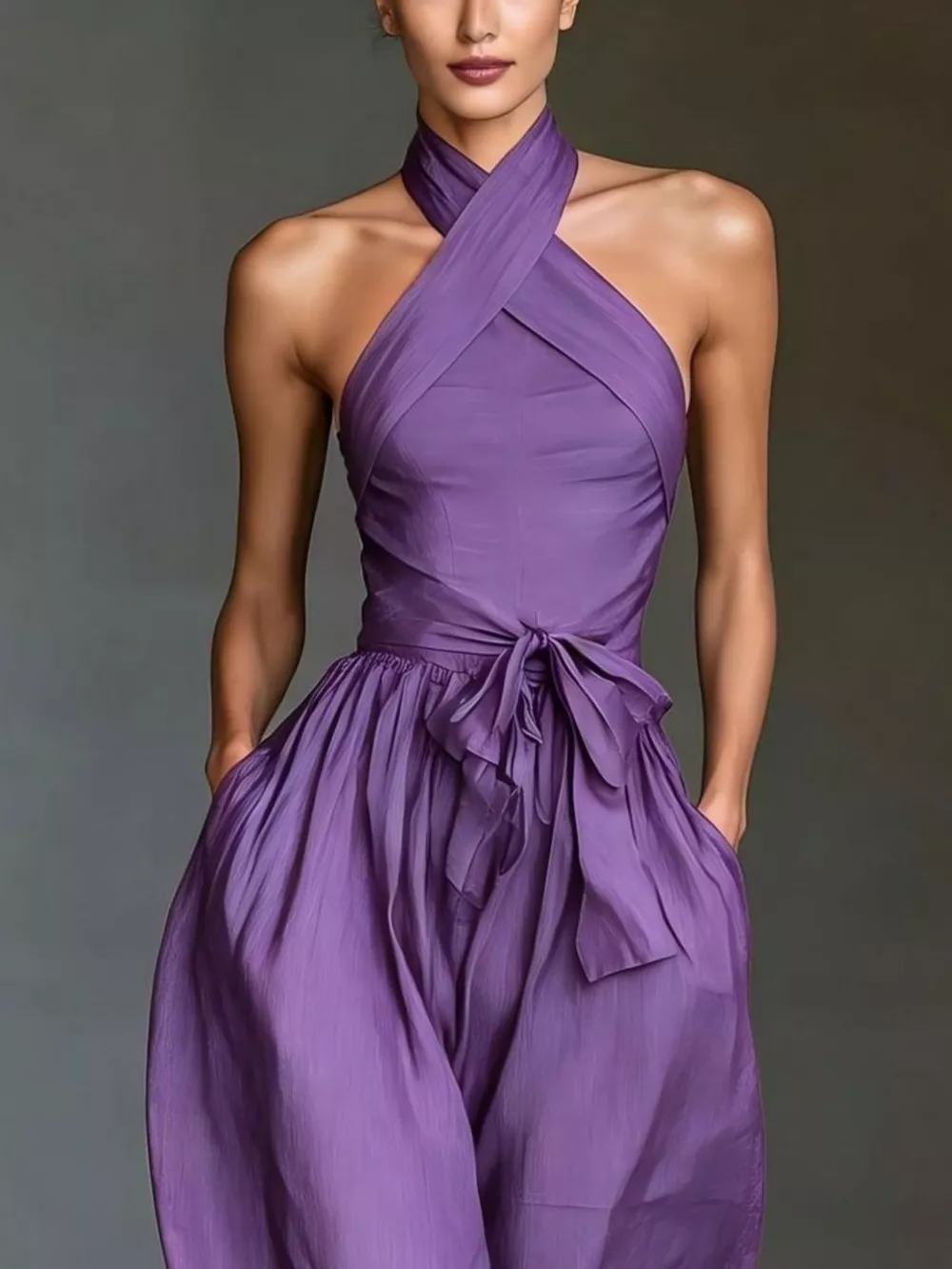 Halter Neck Wide-Leg Jumpsuit with Waist-Tie Detail, image 24