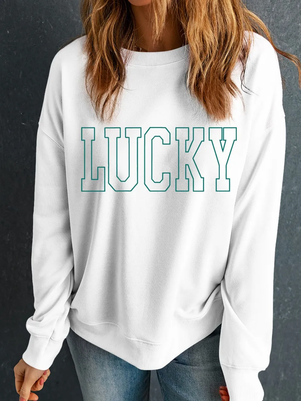 LUCKY Graphic Round Neck Long Sleeve Sweatshirt, image 3