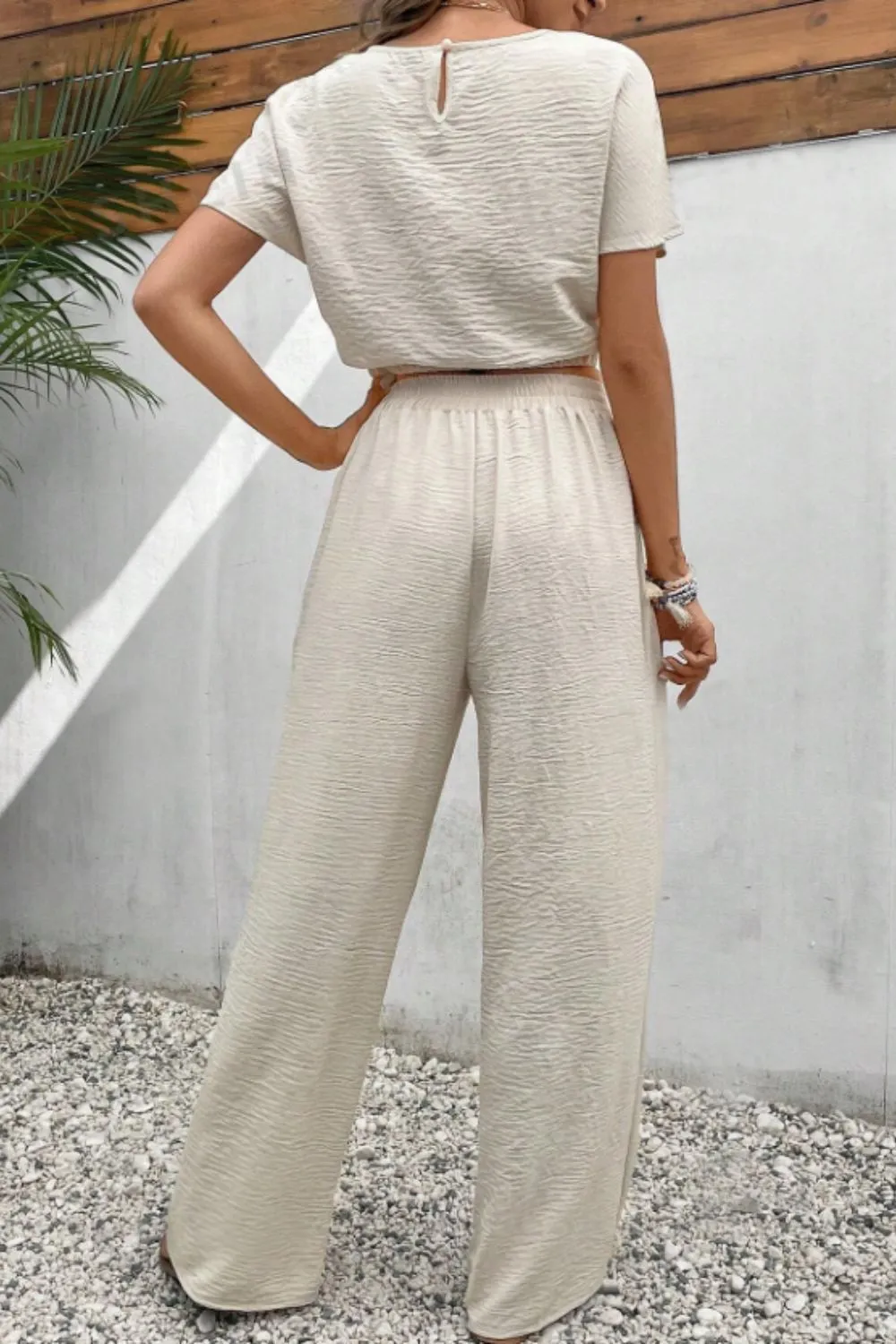 Round Neck Short Sleeve Top and Pants Set, image 5