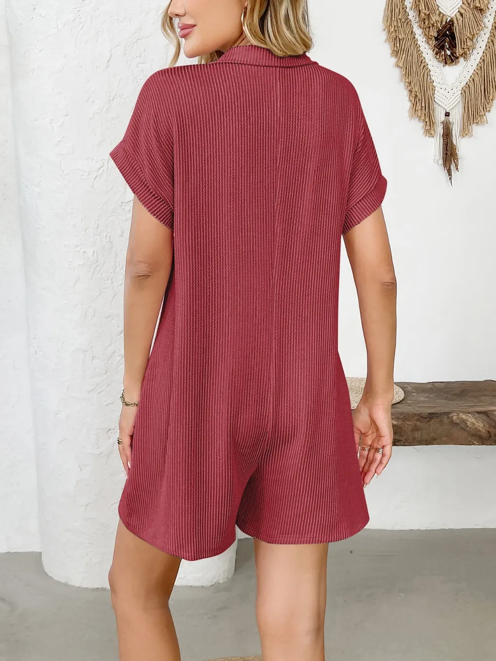 Button Detail Collared Neck Short Sleeve Romper, image 7