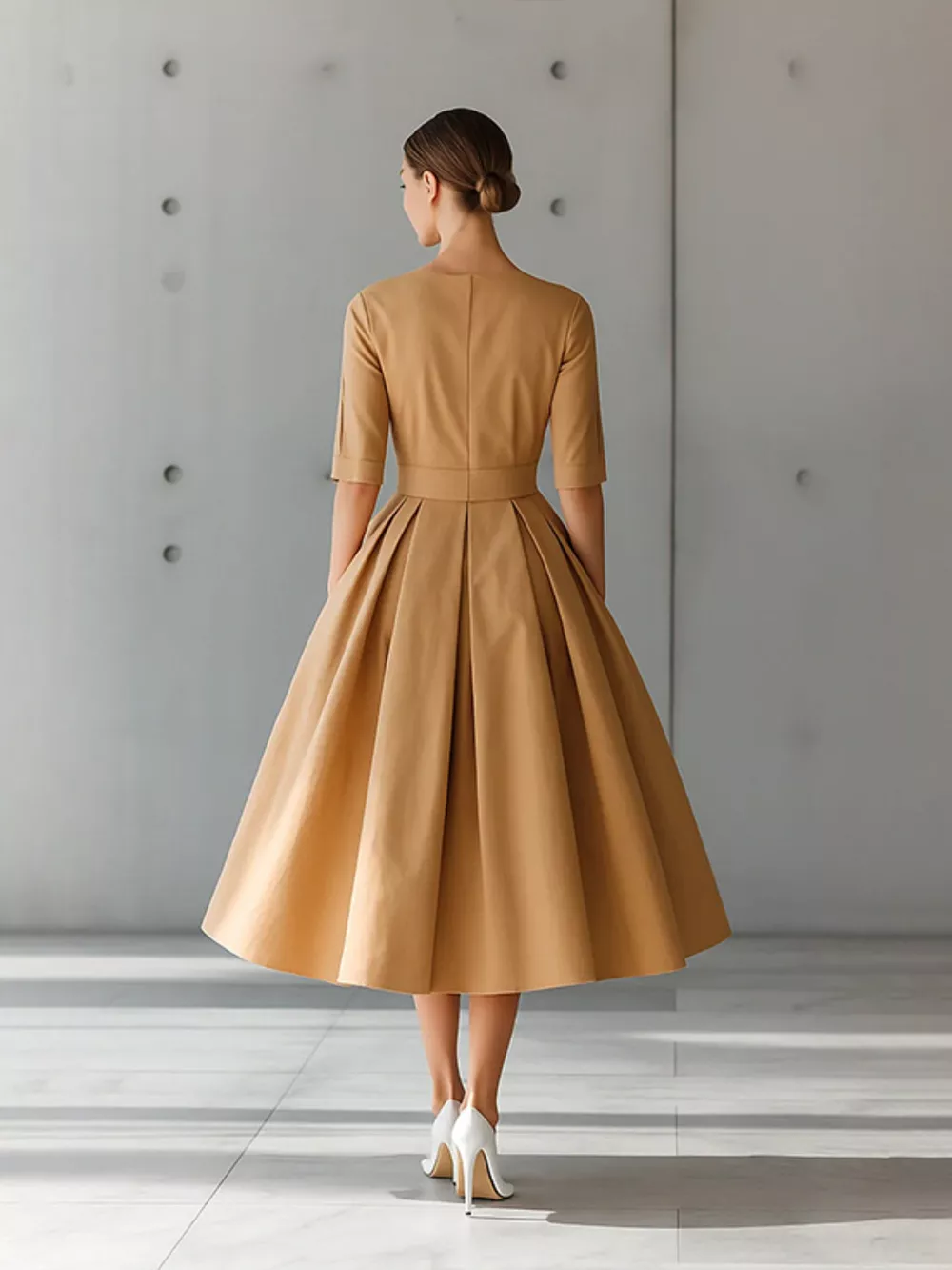 Round Neck A-Line Midi Dress, image 3