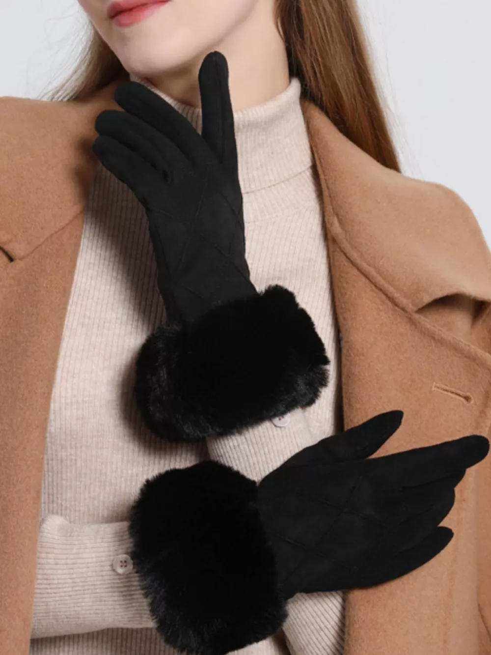 Fur Cuff Suede Gloves, image 2