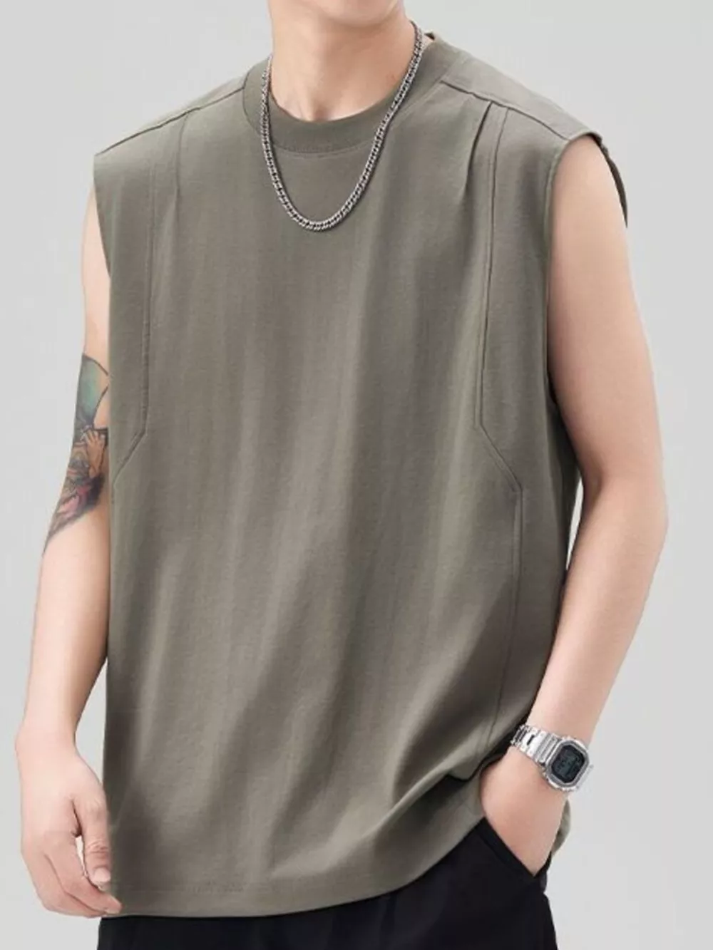 Men's Plus Size Solid Color Casual Tank Top, image 3