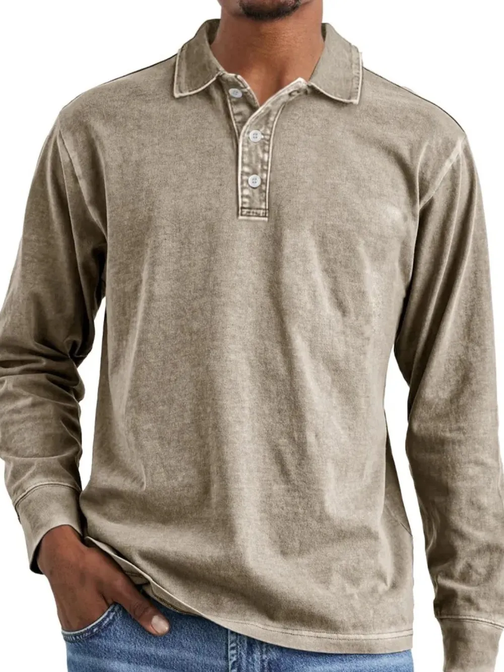 Men's Full Size Collared Neck Long Sleeve Polo Plus Size, image 4