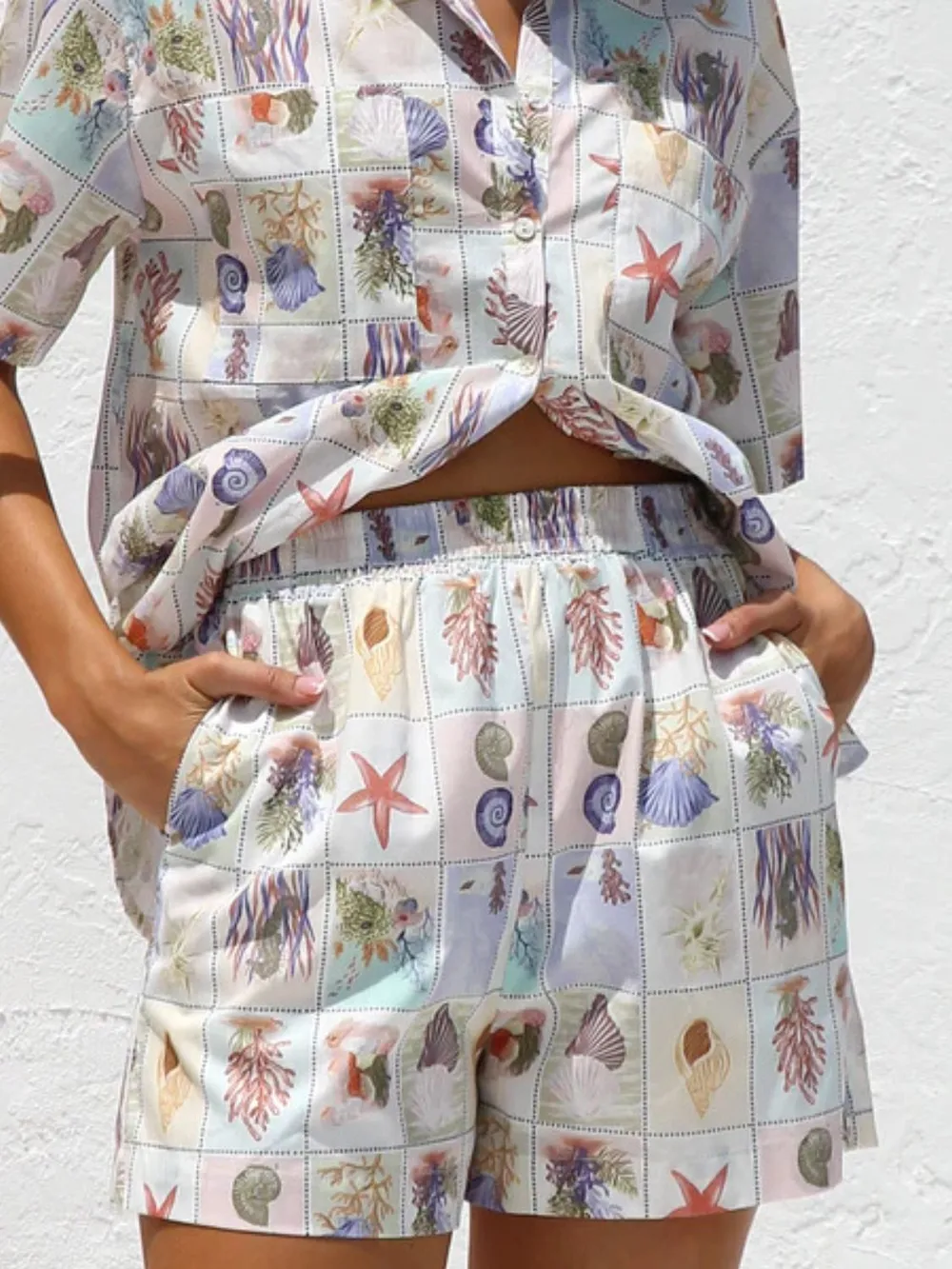 Printed Button Down Short Sleeve Top and Shorts Set, image 7