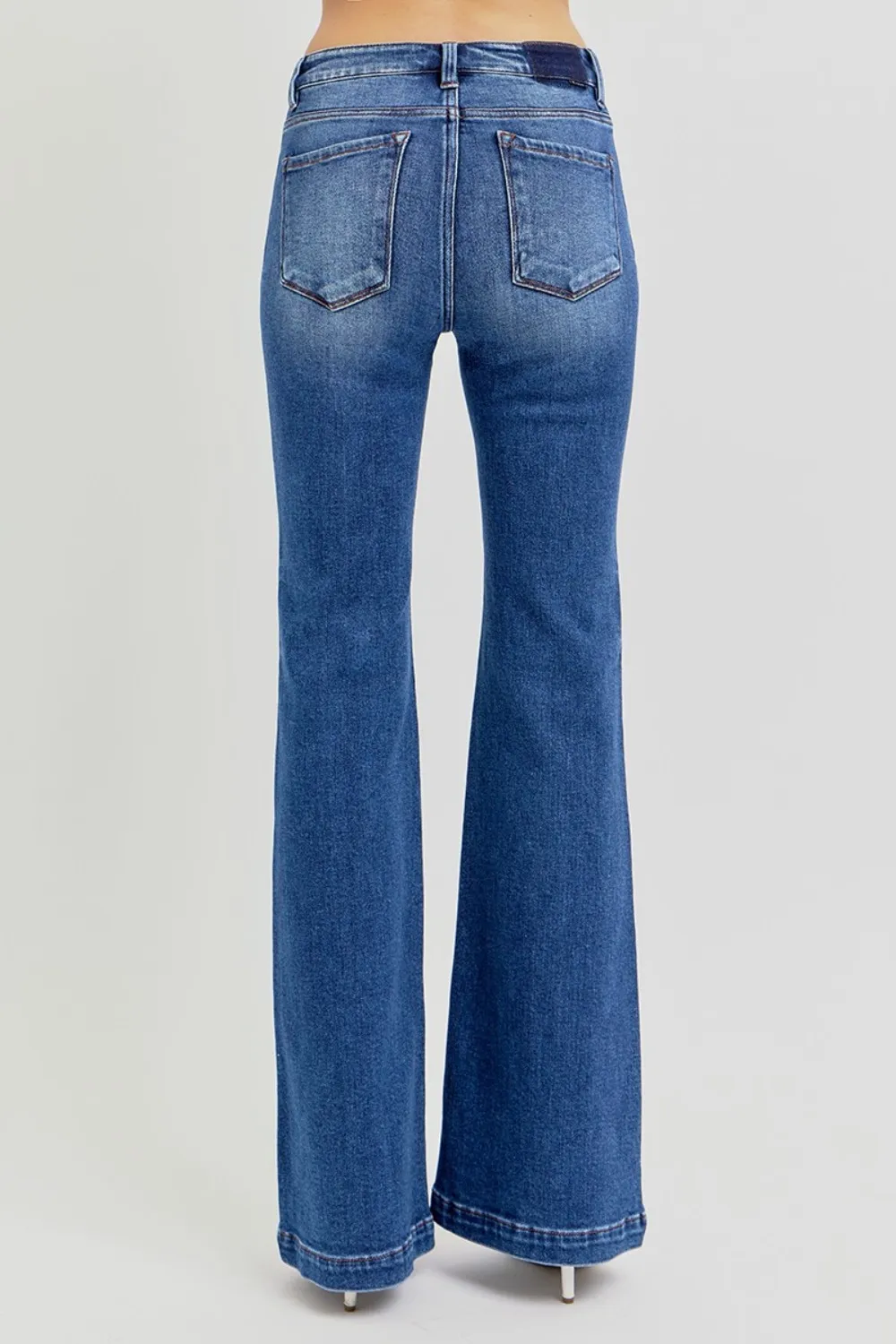 Full Size Low Rise Flare Jeans with Pockets, image 2