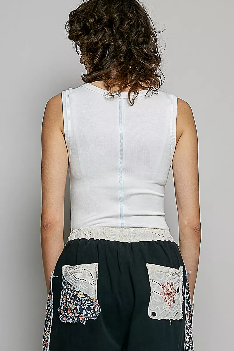 Colorful Button Round Neck Ribbed Tank, image 4