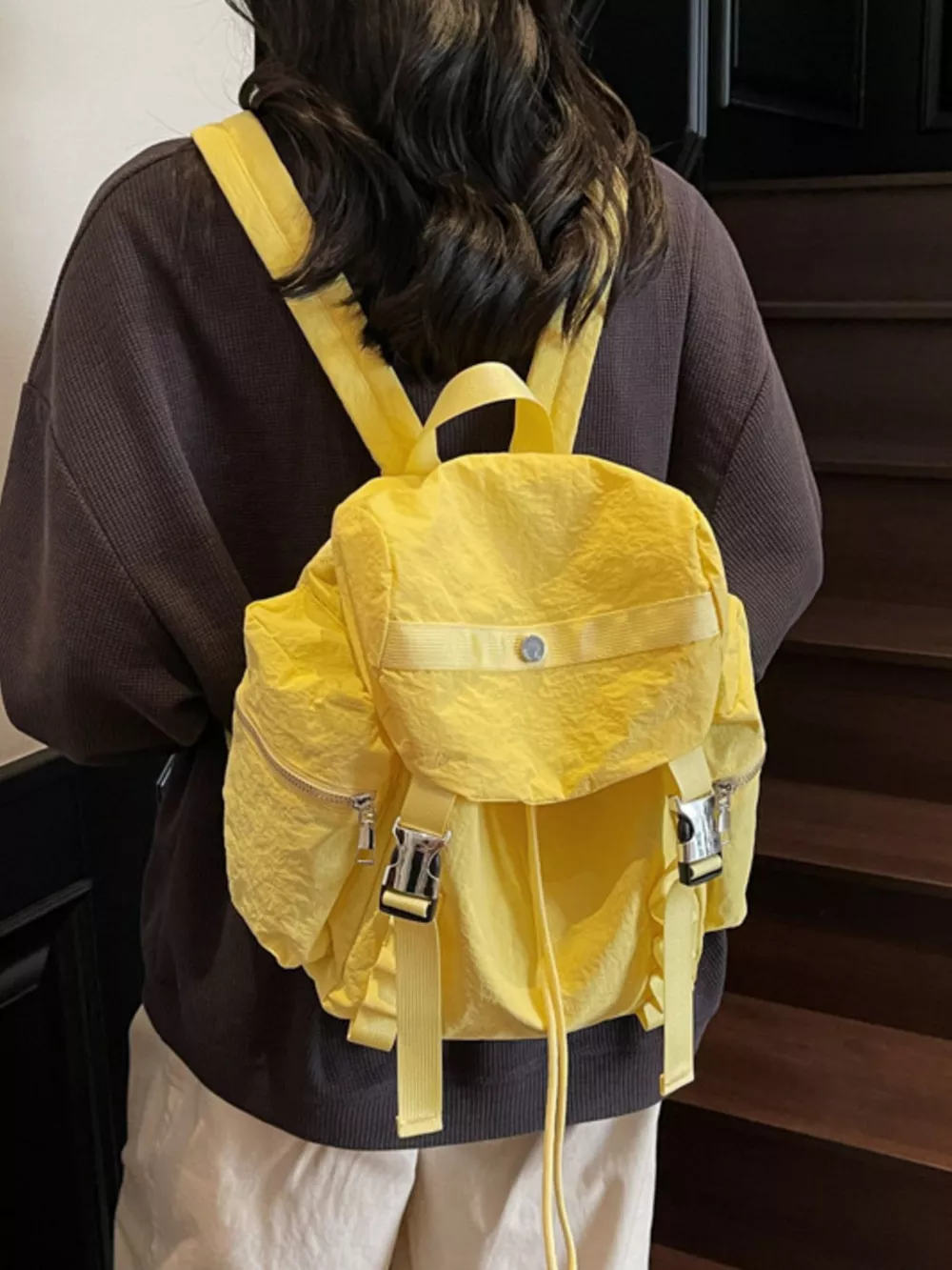 Lightweight Drawstring Casual Backpack Bag, image 3