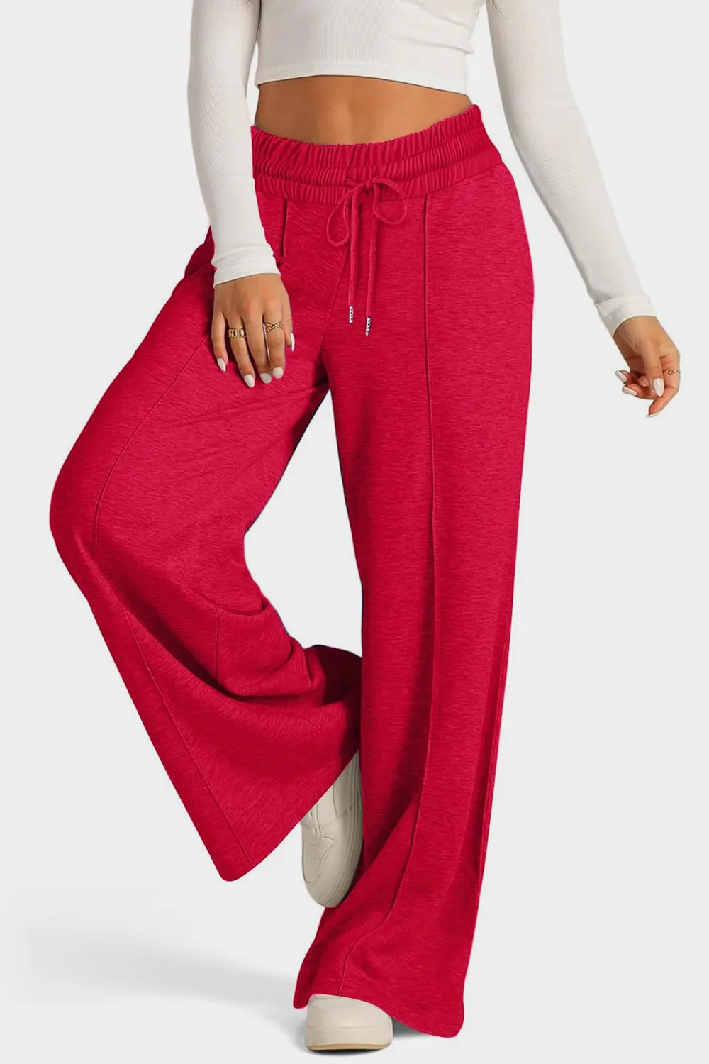 Drawstring Elastic Waist Wide Leg Pants, image 14