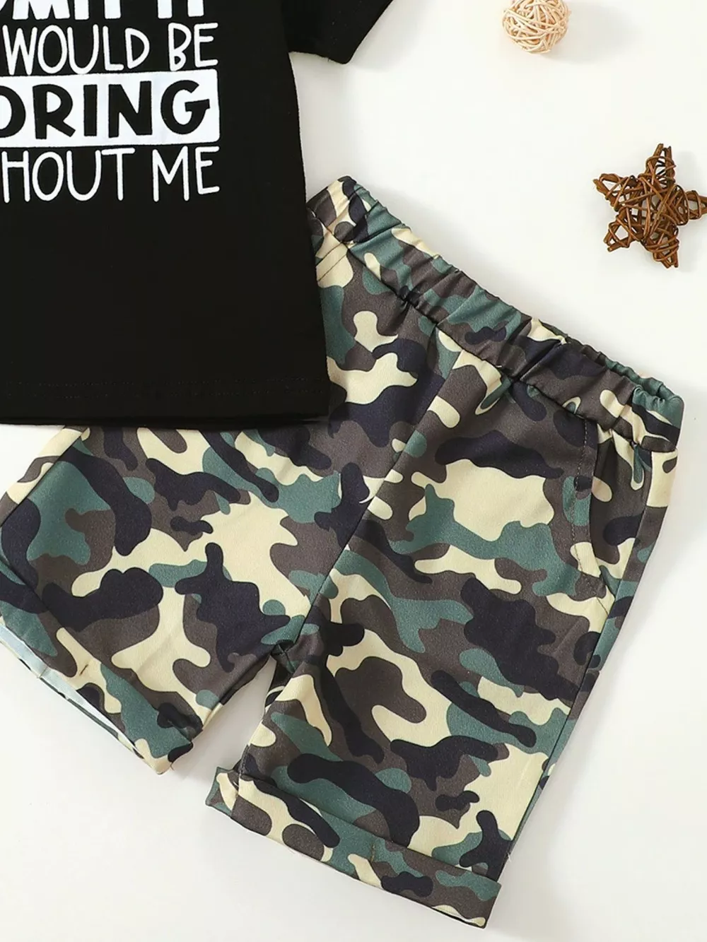 Children's Letter Graphic Tee and Camouflage Shorts Set, image 6