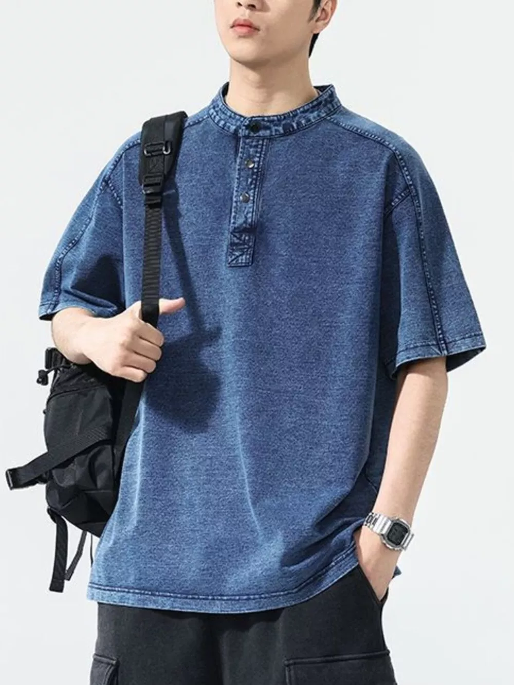 Men's Vintage Wash Short Sleeve Denim Shirt, image 4