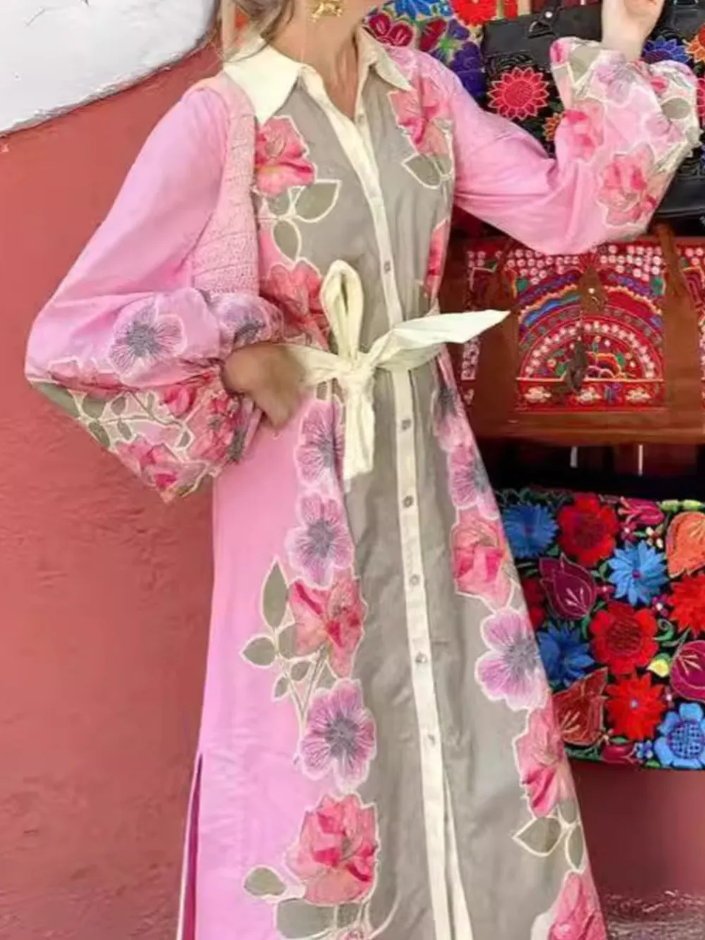 Floral Print Long Sleeve Maxi Shirt Dress, image 3