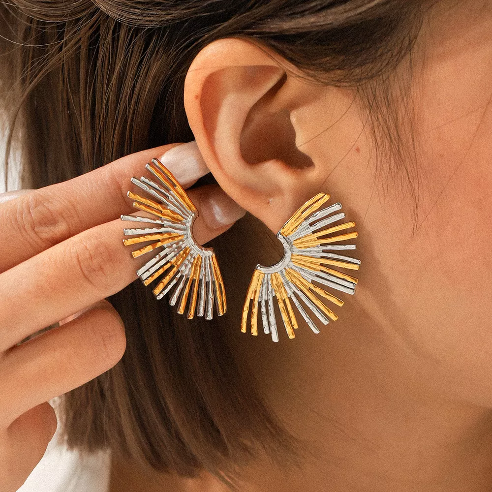 Stainless Steel Fan-Shaped Earrings, image 9