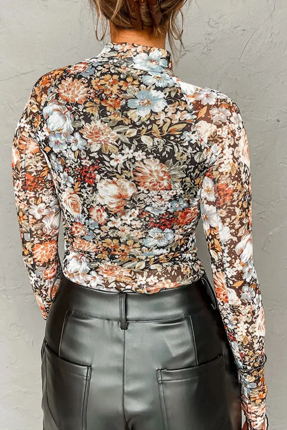 Floral Mock Neck Long Sleeve Top, image 2
