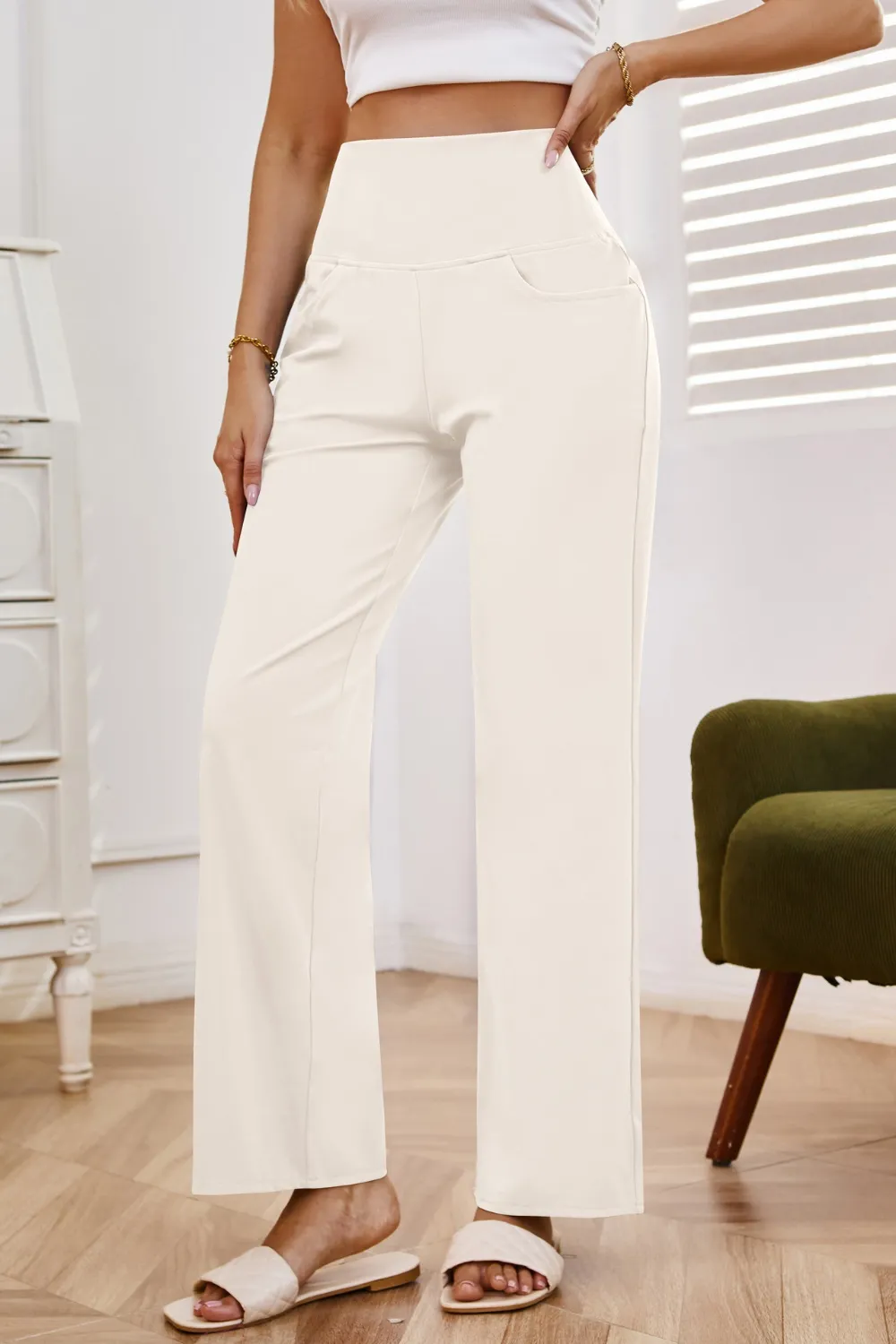 High Waist Wide Leg Pants with Pockets, image 5
