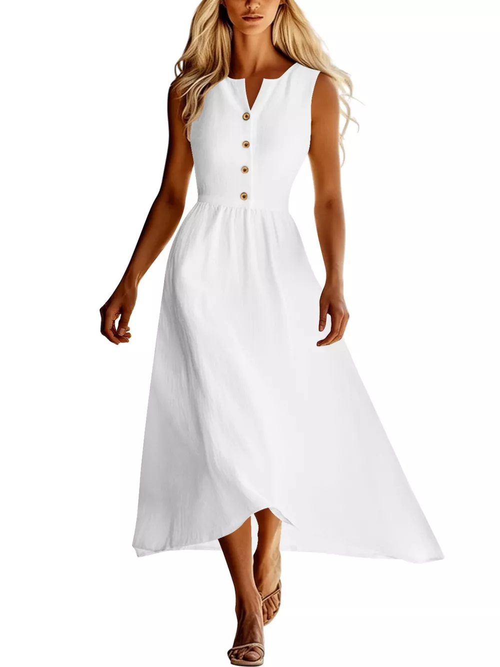Sleeveless Button Front Flowy Midi Dress, image 3