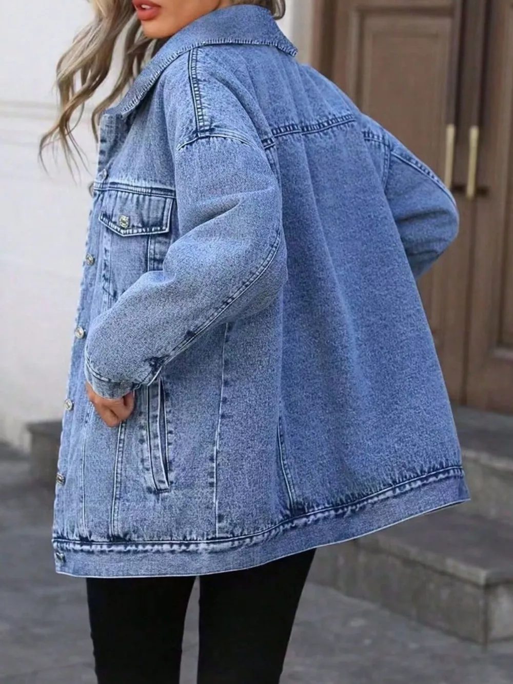 Washed Button Up Oversized Denim Jacket, image 2