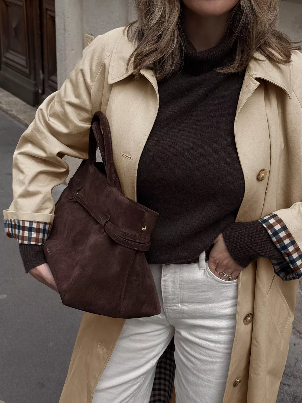 Checkered Lining Button Up Trench Coat, image 3