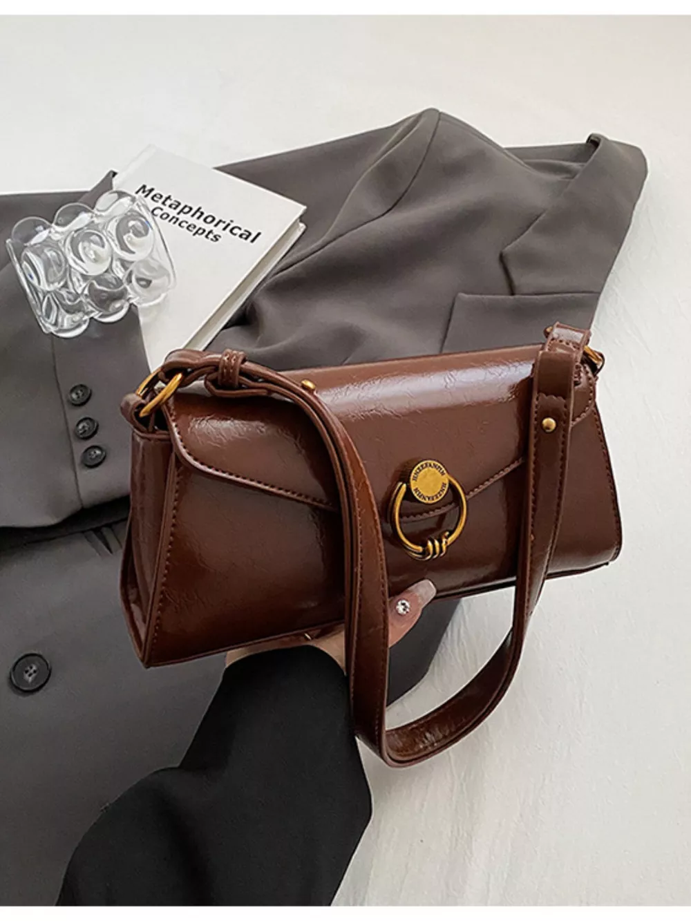 Retro Ring Decor Shoulder Bag, image 6
